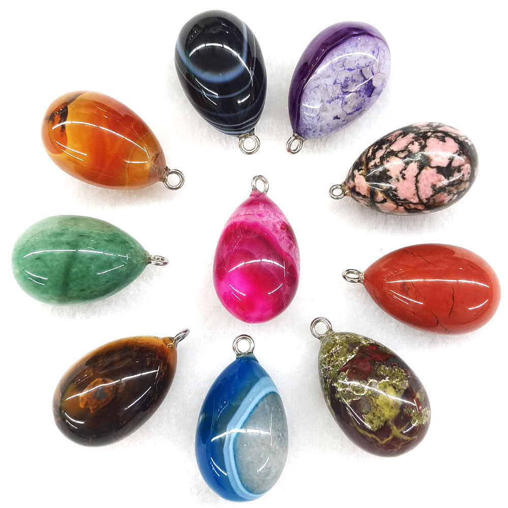 Crystal Pendant Necklace Natural Stone - Liontin berbentuk telur mini berukuran 30x19