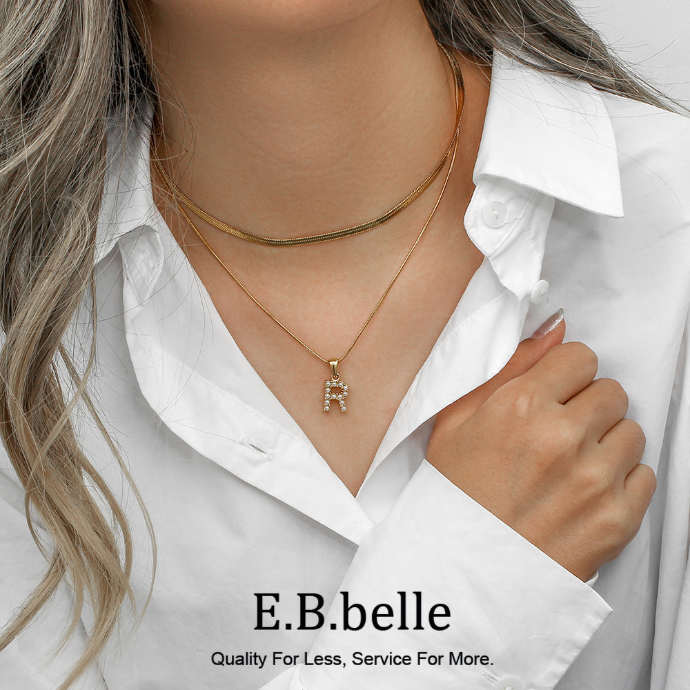 Initial Letter Necklace 18K Gold - E.B.belle kalung huruf mutiara imitasi berlapis