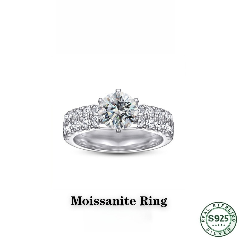 Moissanite Engagement Ring 1 Carat - Cincin berlian moissanite perak S925 100%