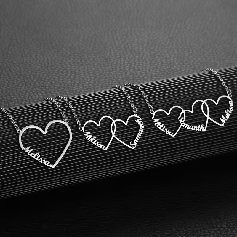Kalung Nama Hati Saling Terkai - Custom Name Necklace Stainless Steel ulasan dan harga