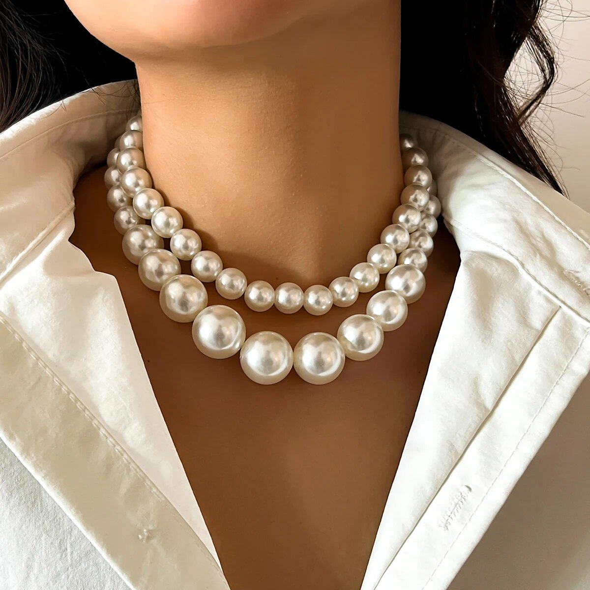 2 buah/set kalung rantai klavi - Pearl Choker Necklace Vintage ulasan dan harga