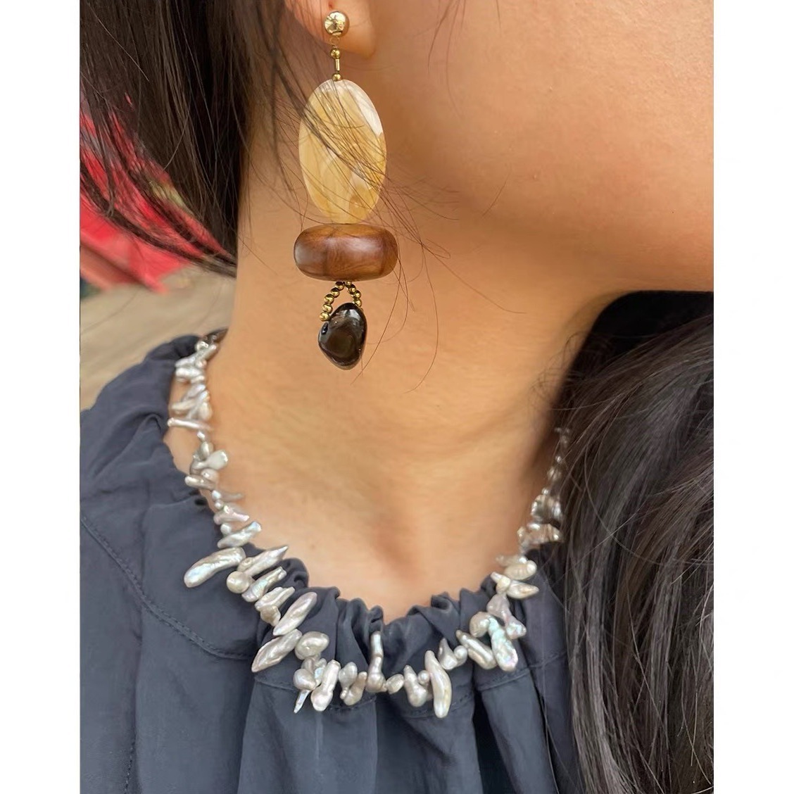 Set Kalung Choker Mutiara Gaya - Pearl Choker Necklace Vintage ulasan dan harga