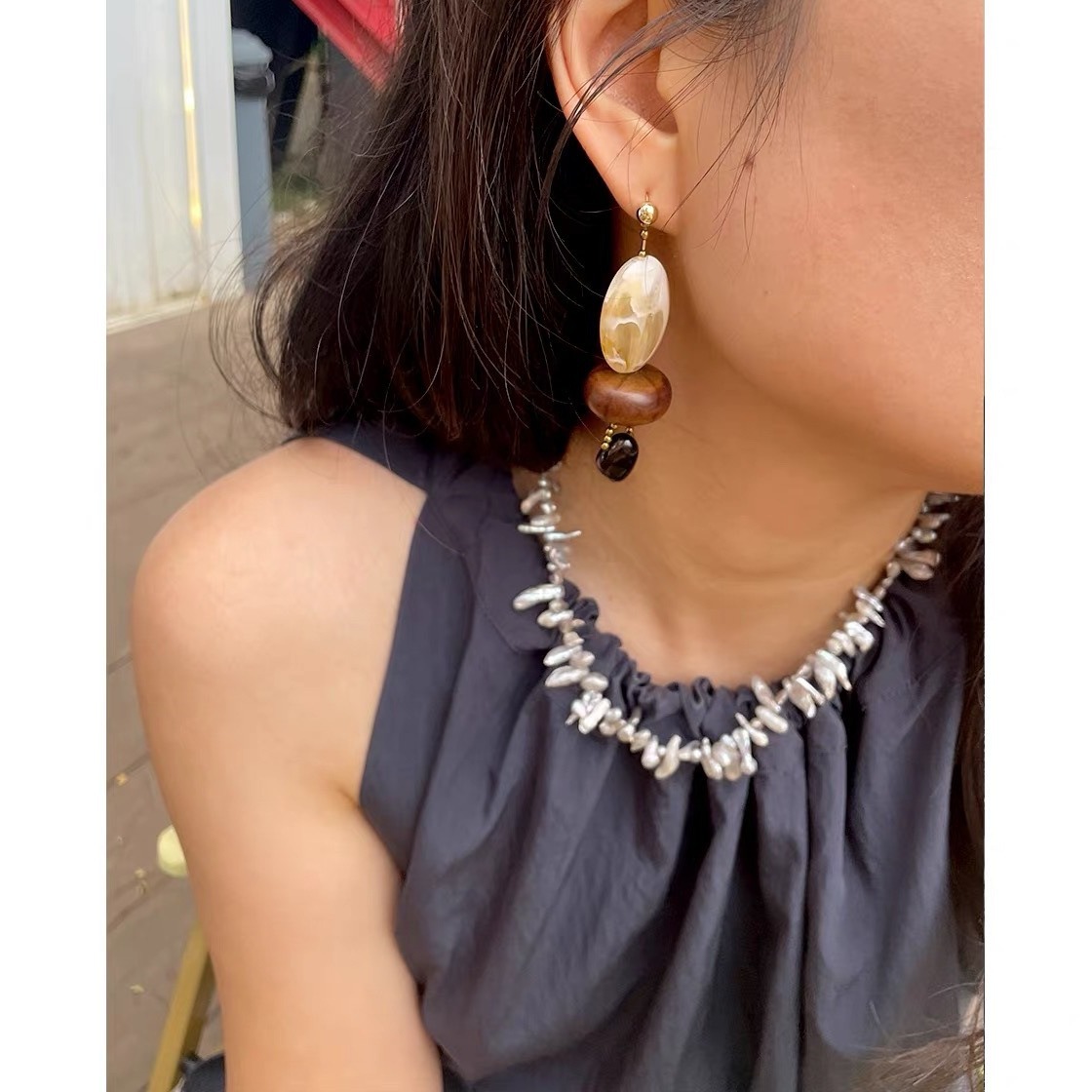 Set Kalung Choker Mutiara Gaya - Pearl Choker Necklace Vintage ulasan dan harga