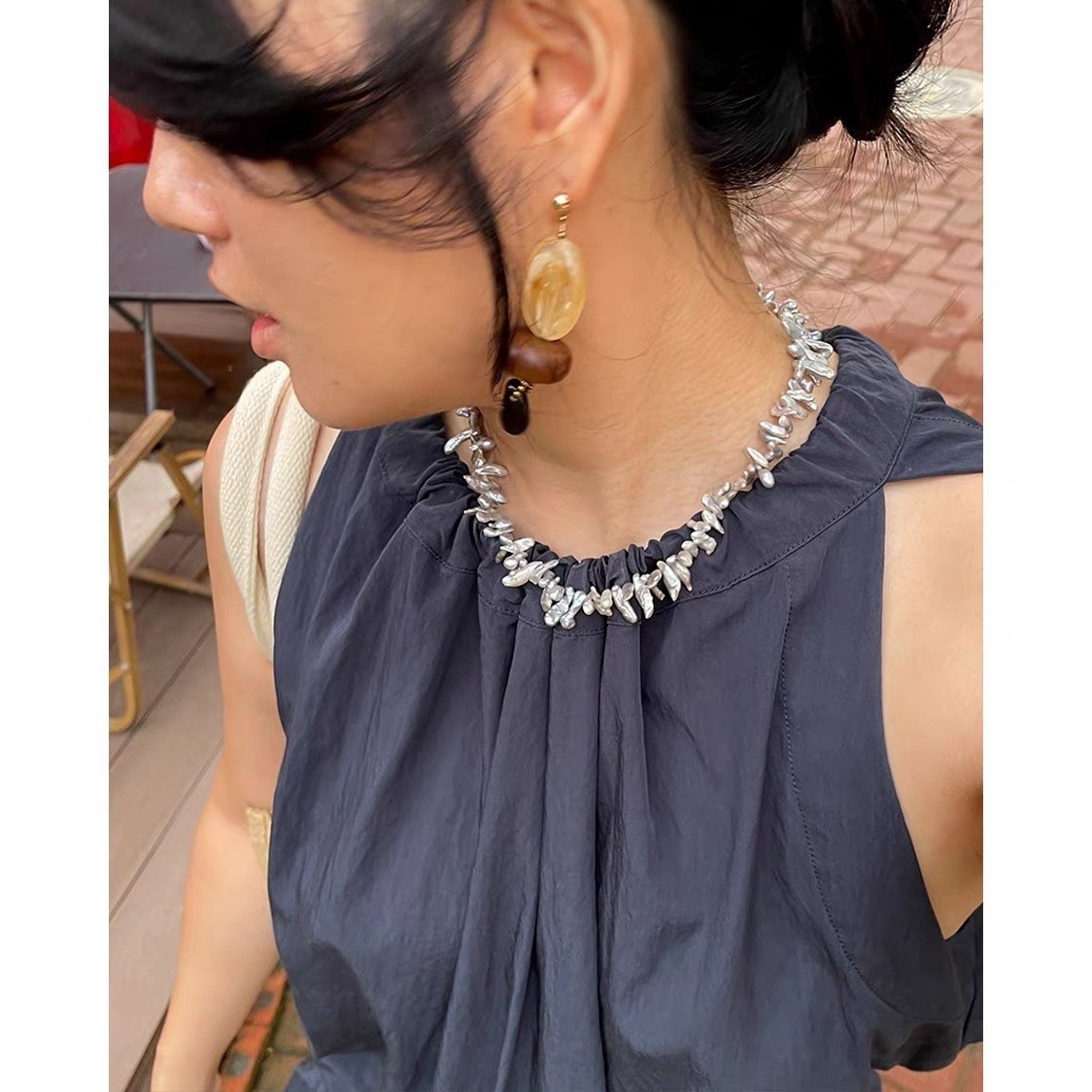 Set Kalung Choker Mutiara Gaya - Pearl Choker Necklace Vintage ulasan dan harga