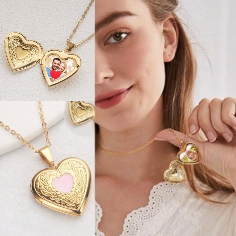 DIY kalung foto gambar kalung  - Heart Locket Necklace Photo ulasan dan harga